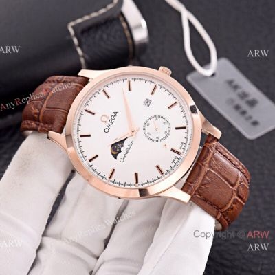 Knockoff Omega Constellation Watches Rose Gold White Moonphase Face